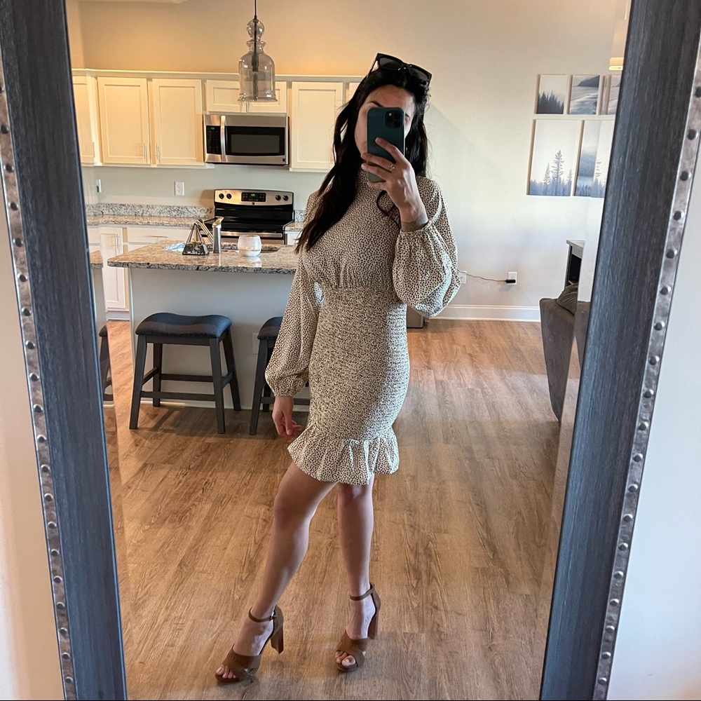 Billowy Beige Mini Dress - Picture 7 of 12